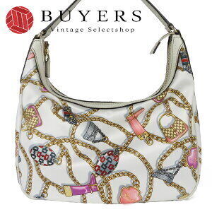 Gucci Hobo Shoulder Bag all over chain charm satin leather white